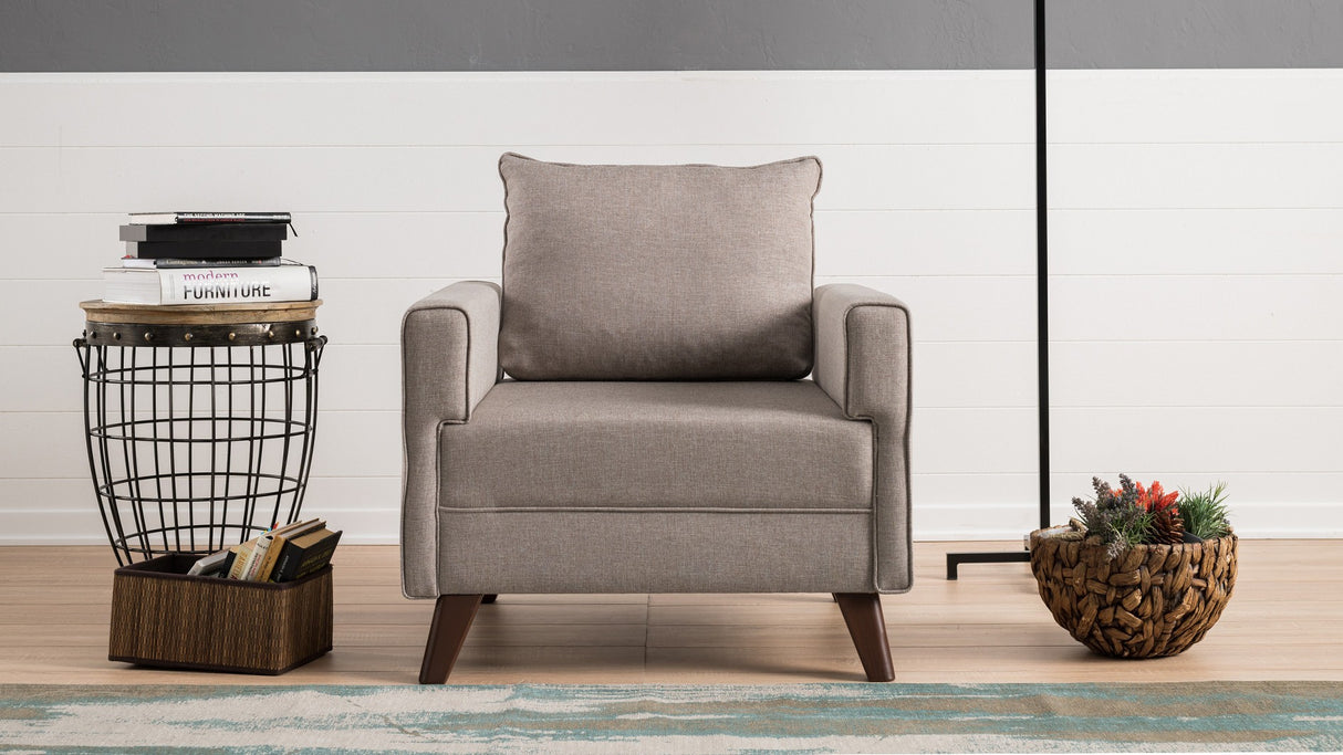 Fauteuils - Landelijke fauteuil Beige melange geweven stof Bella - Dimehouse