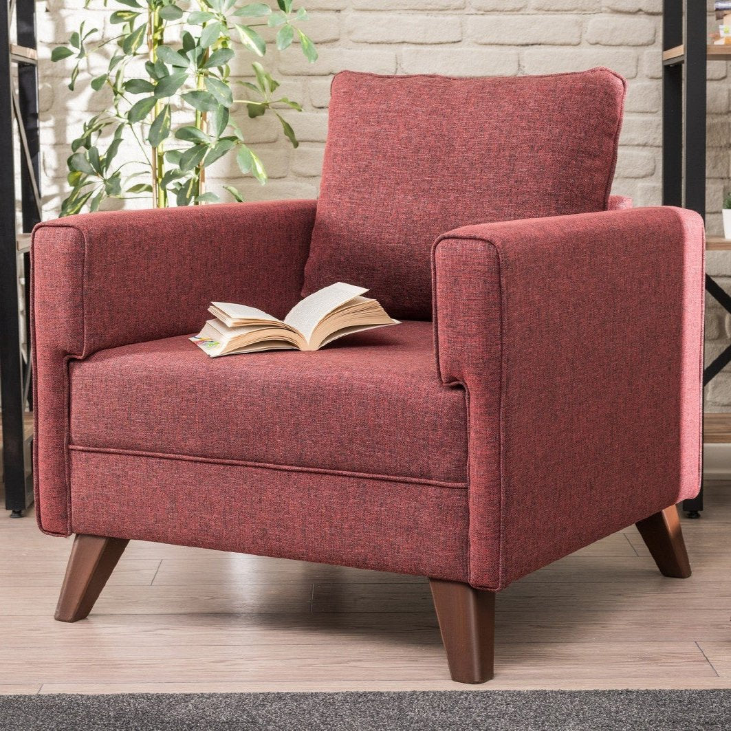 Landelijke fauteuil Bordeauxrood melange geweven stof Bella