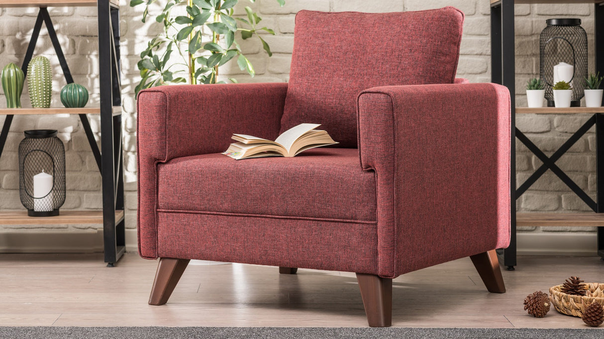 Landelijke fauteuil Bordeauxrood melange geweven stof Bella