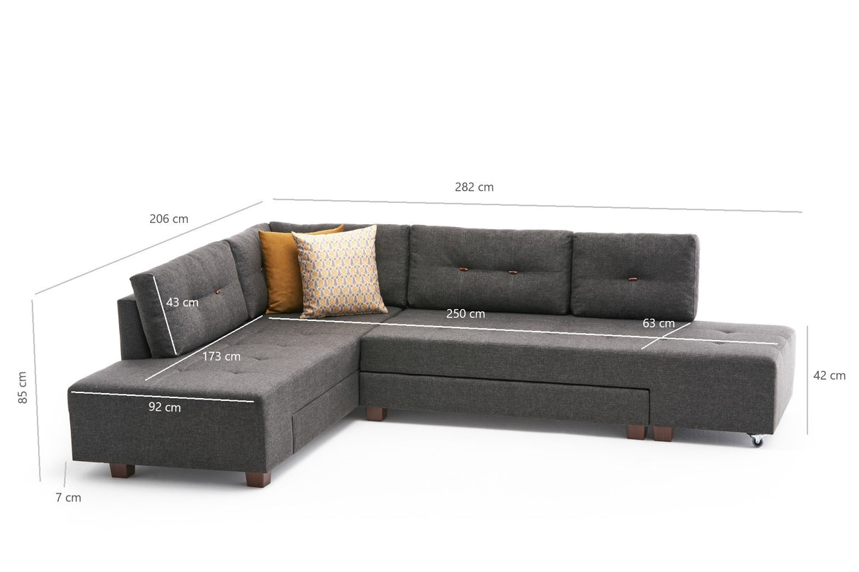 Banken - Slaapbank antraciet stof - XL 280x206 cm - met wielen - Links - Manama - Dimehouse