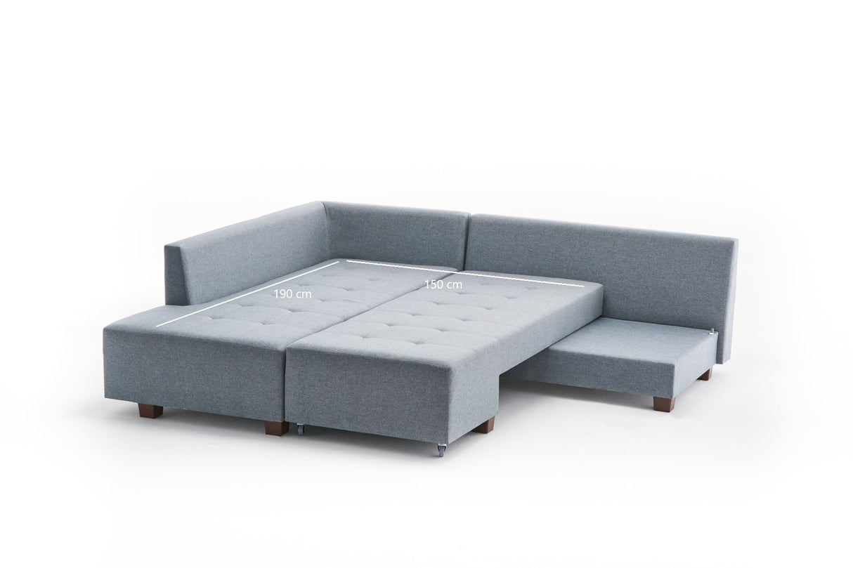 Banken - Slaapbank lichtblauw stof - XL 280x206 cm - met wielen - Links - Manama - Dimehouse