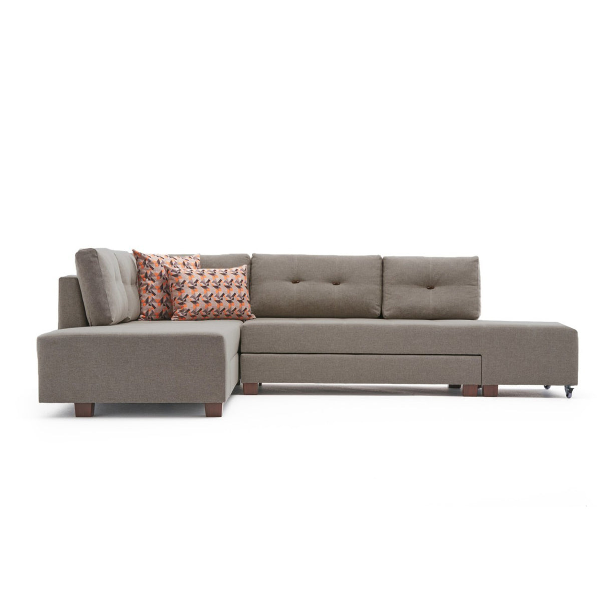 Banken - Slaapbank taupe stof - XL 280x206 cm - met wielen - Links - Manama - Dimehouse