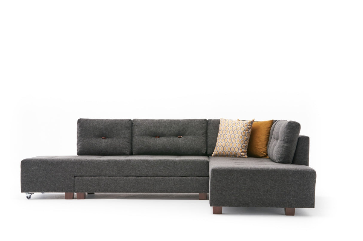 Banken - Slaapbank antraciet stof - XL 280x206 cm - met wielen - Rechts - Manama - Dimehouse