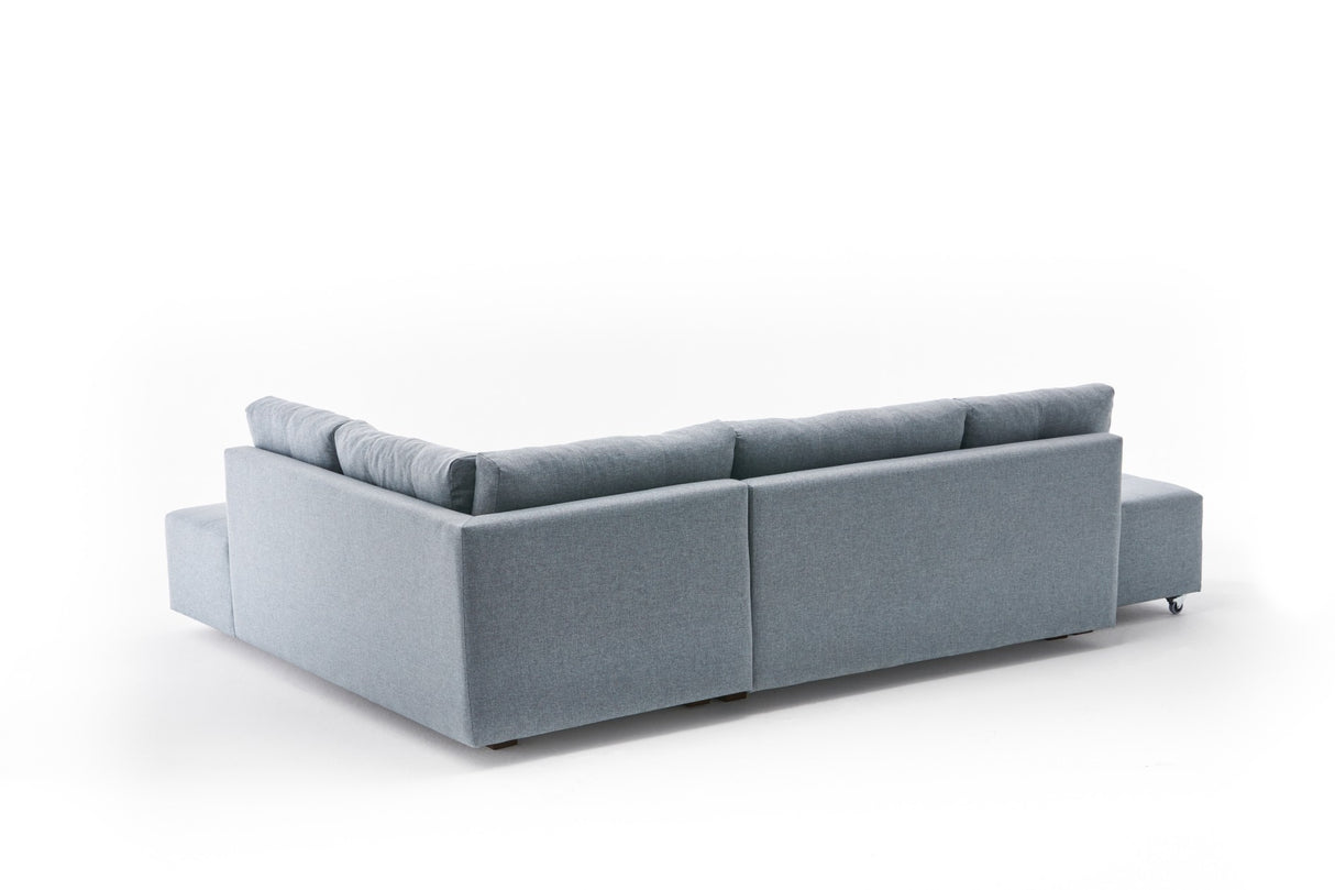 Banken - Slaapbank lichtblauw stof - XL 280x206 cm - met wielen - Rechts - Manama - Dimehouse