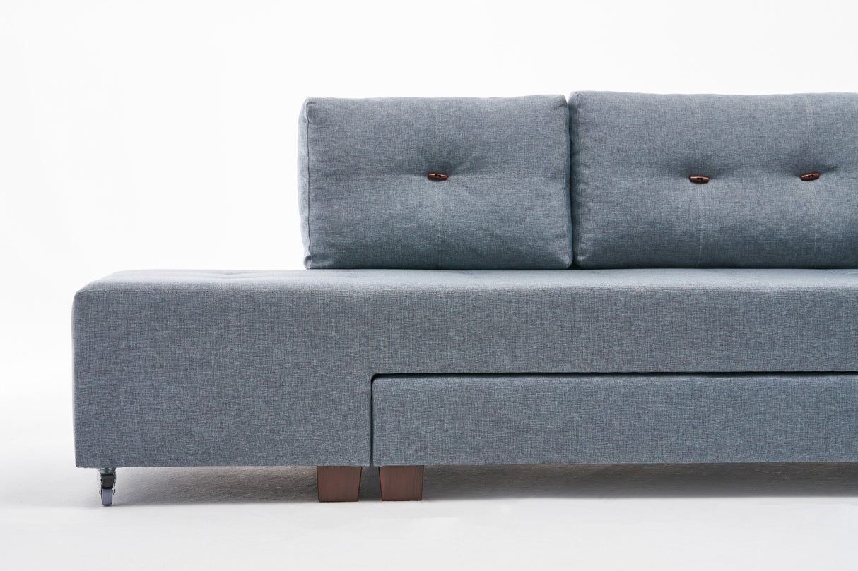 Banken - Slaapbank lichtblauw stof - XL 280x206 cm - met wielen - Rechts - Manama - Dimehouse
