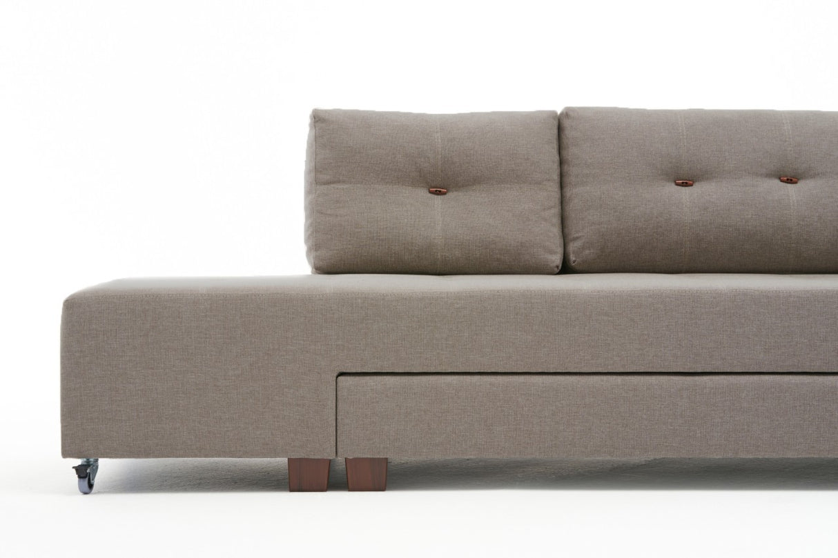 Banken - Slaapbank taupe stof - XL 280x206 cm - met wielen - Rechts - Manama - Dimehouse