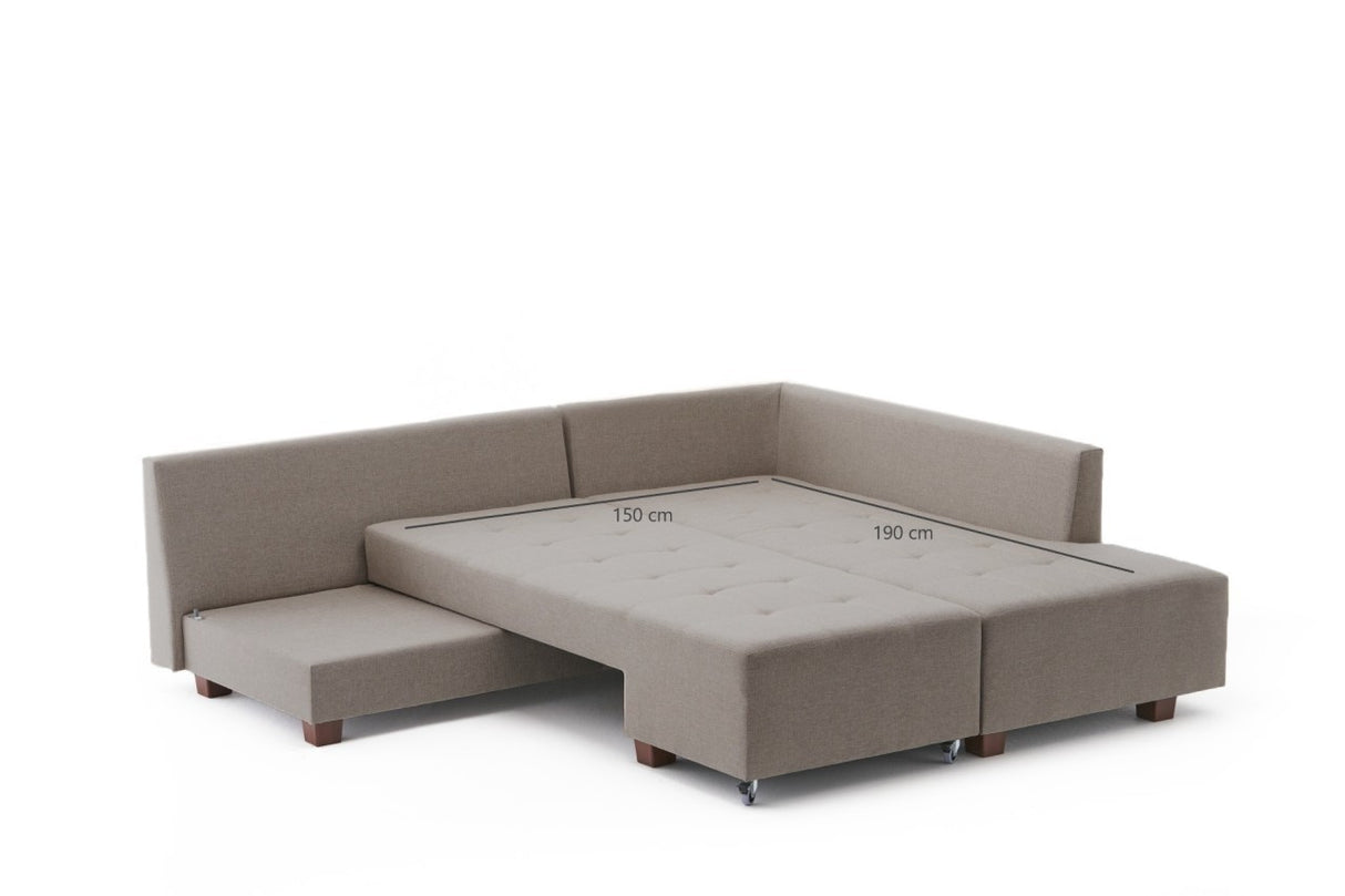 Banken - Slaapbank taupe stof - XL 280x206 cm - met wielen - Rechts - Manama - Dimehouse