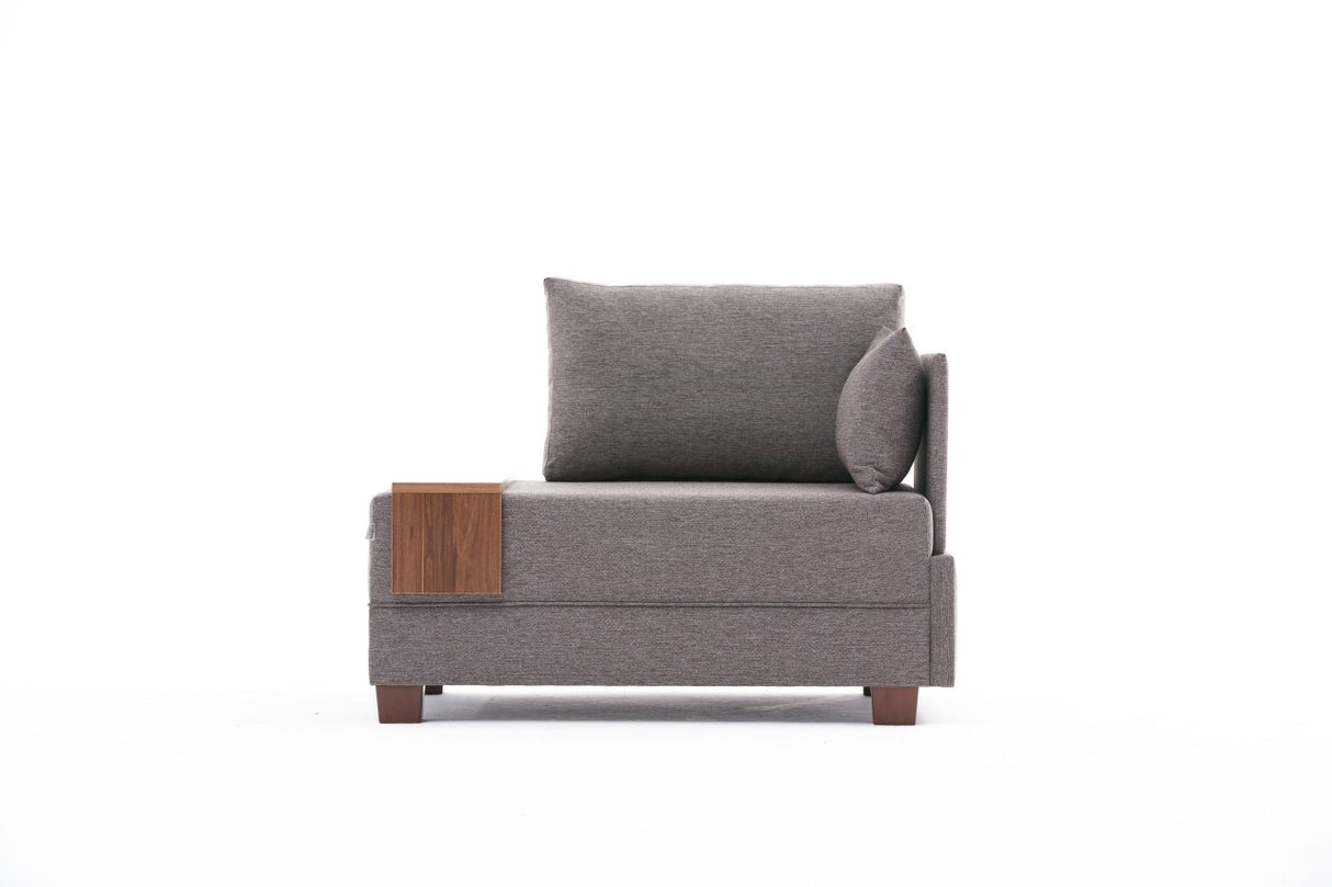 Fauteuils - Moderne Fauteuil Bruin Stof Fly - Rechts - Met Houten Tafeltje - Dimehouse