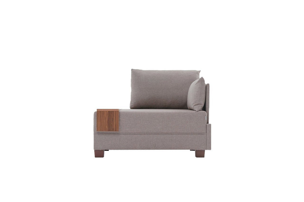 Fauteuils - Moderne Fauteuil Beige Stof Fly - Rechts - Met Houten Tafeltje - Dimehouse
