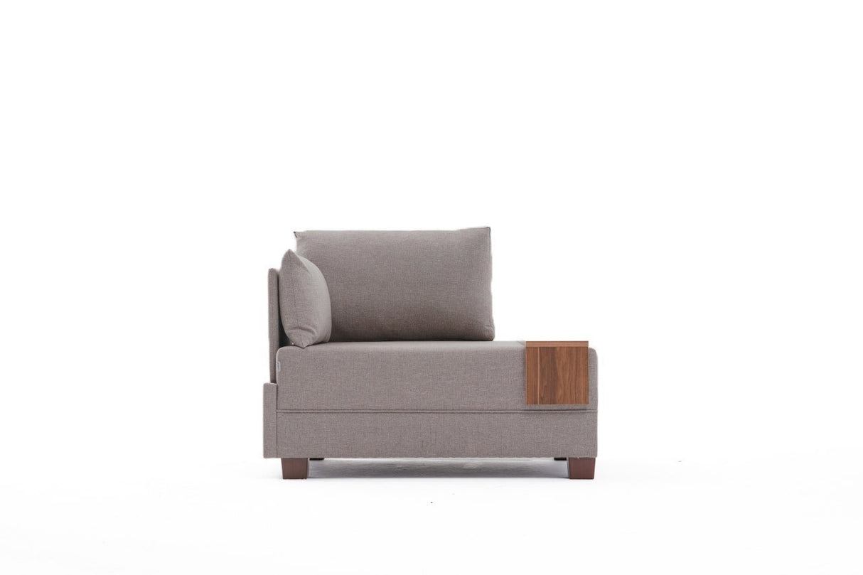 Fauteuils - Moderne Fauteuil Beige Stof Fly - Links - Met Houten Tafeltje - Dimehouse