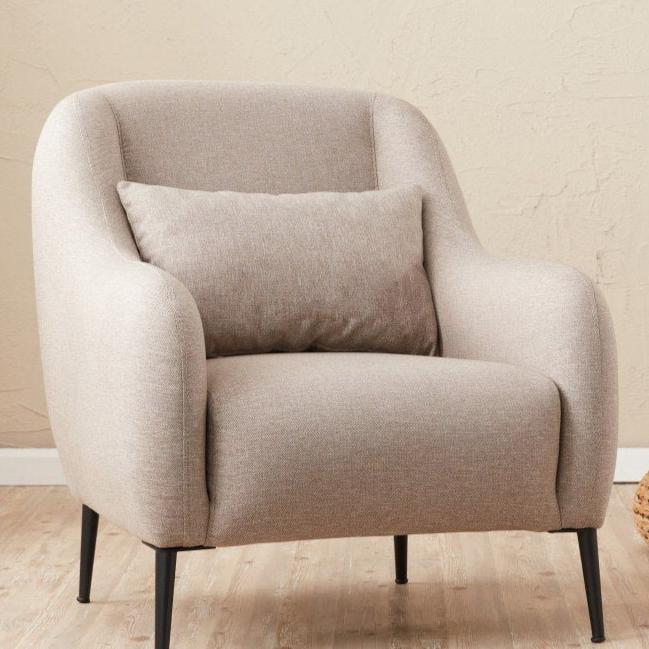 Fauteuils - Scandinavische fauteuil Beige gemêleerde linnen stof met kussen Venus - Dimehouse