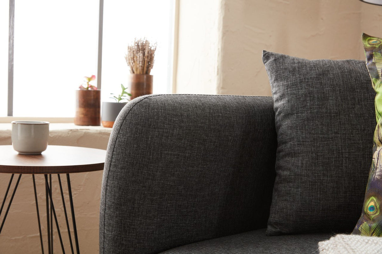 Fauteuils - Scandinavische fauteuil Antraciet gemêleerde linnen stof met kussen Venus - Dimehouse