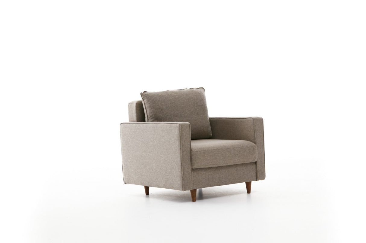 Fauteuils - Modern landelijke fauteuil zandkleurige stof Eva - Dimehouse