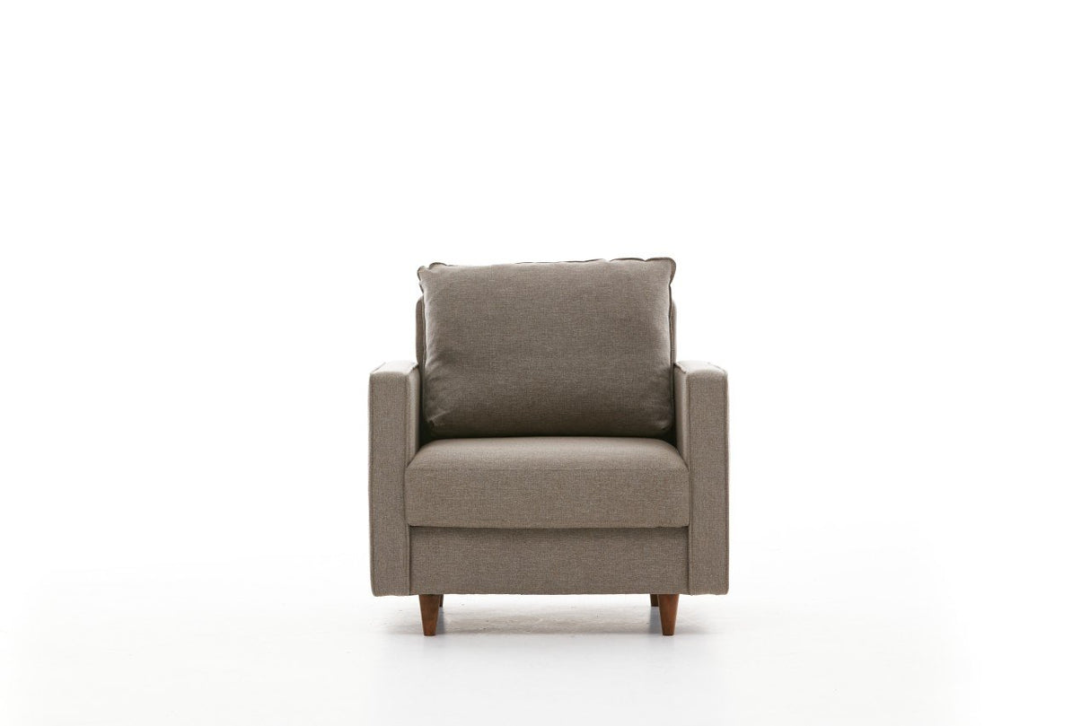 Fauteuils - Modern landelijke fauteuil zandkleurige stof Eva - Dimehouse