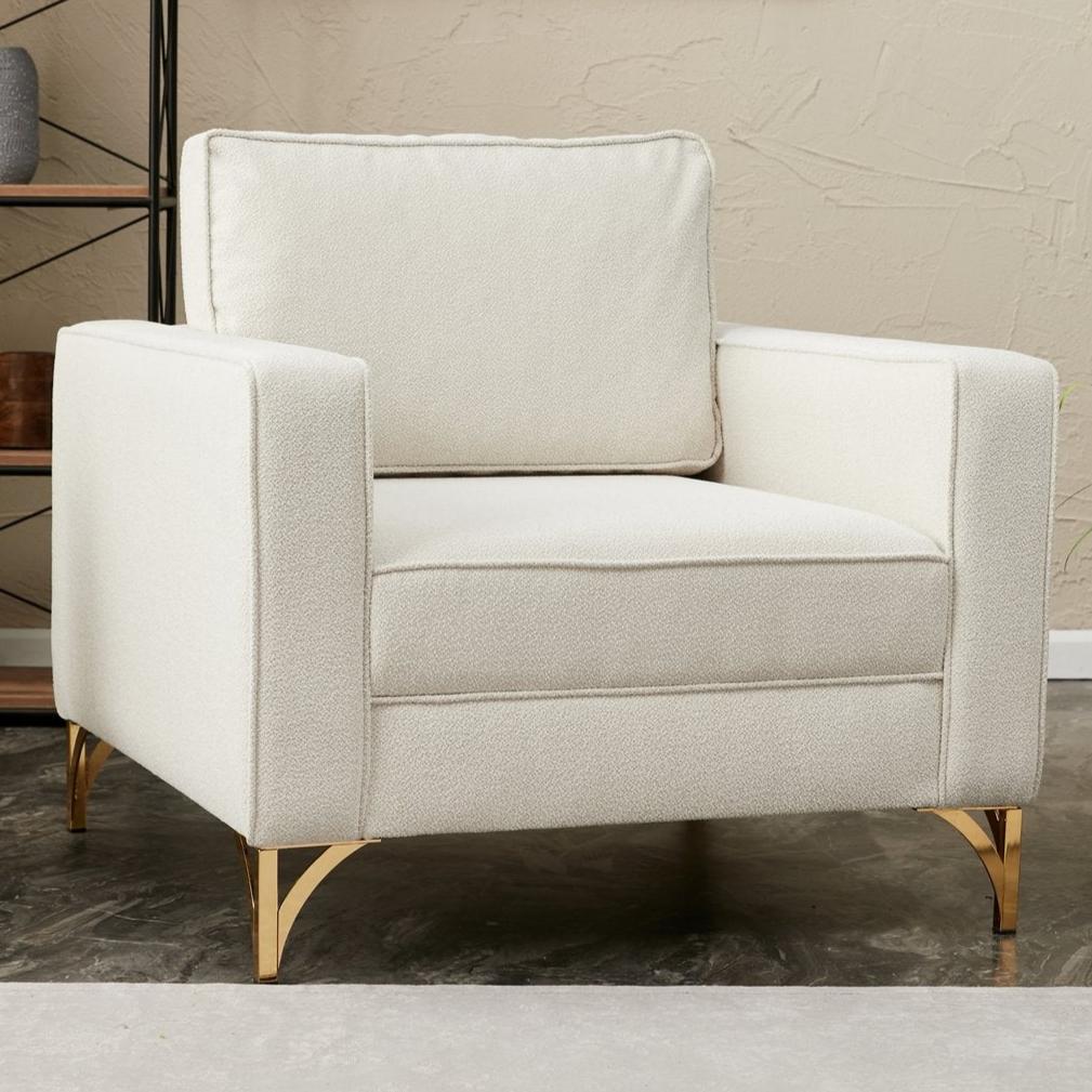 Fauteuils - Moderne fauteuil crème bouclé stof met gouden stoelpoten Berlin - Dimehouse