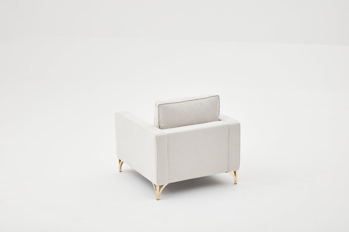 Fauteuils - Moderne fauteuil crème bouclé stof met gouden stoelpoten Berlin - Dimehouse