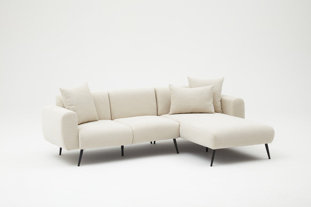 Banken - Hoekbank crème stof - Hoge slanke poten - massief binnenwerk - 252 x 155 cm - Side - Dimehouse