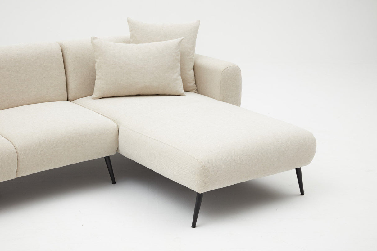 Banken - Hoekbank crème stof - Hoge slanke poten - massief binnenwerk - 252 x 155 cm - Side - Dimehouse