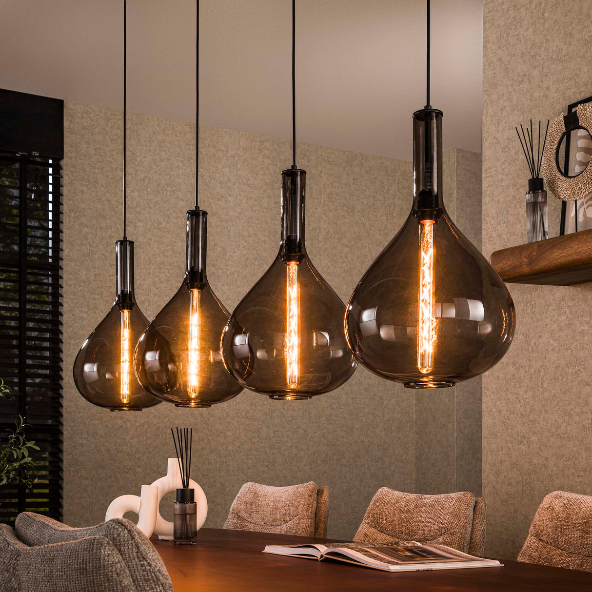Hanglampen - Industriële Hanglamp 4 - lichts Smokey Glas Karen - Dimehouse