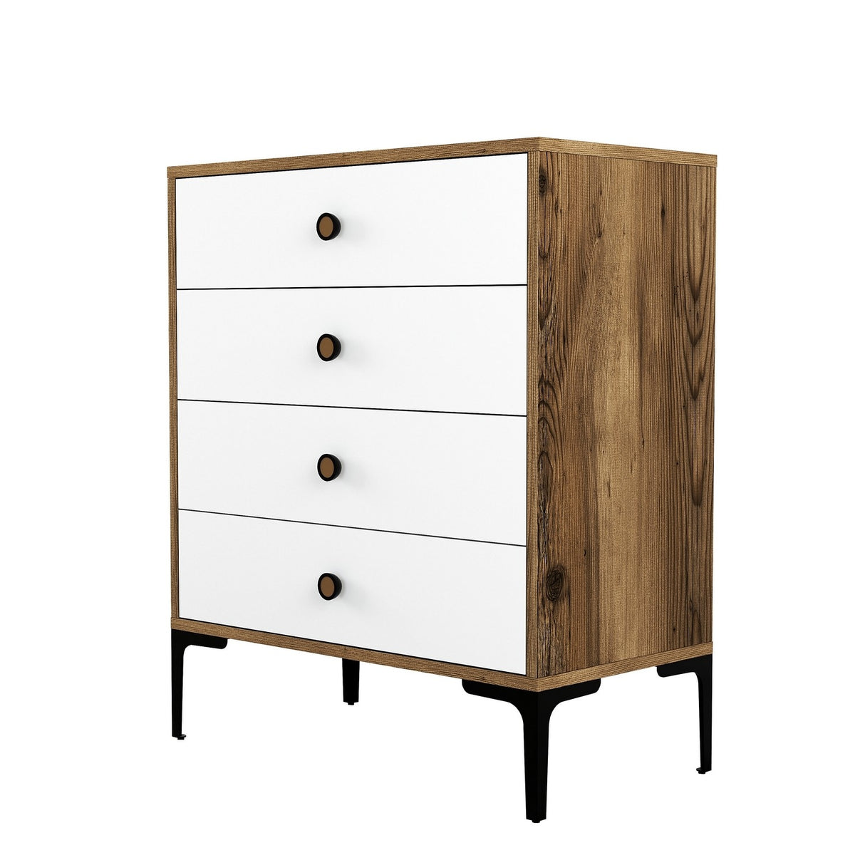 Ladekasten - Ladekast Lizbon Walnoot Wit Melamine 76x90,7x40 cm - 4 lades - Dimehouse