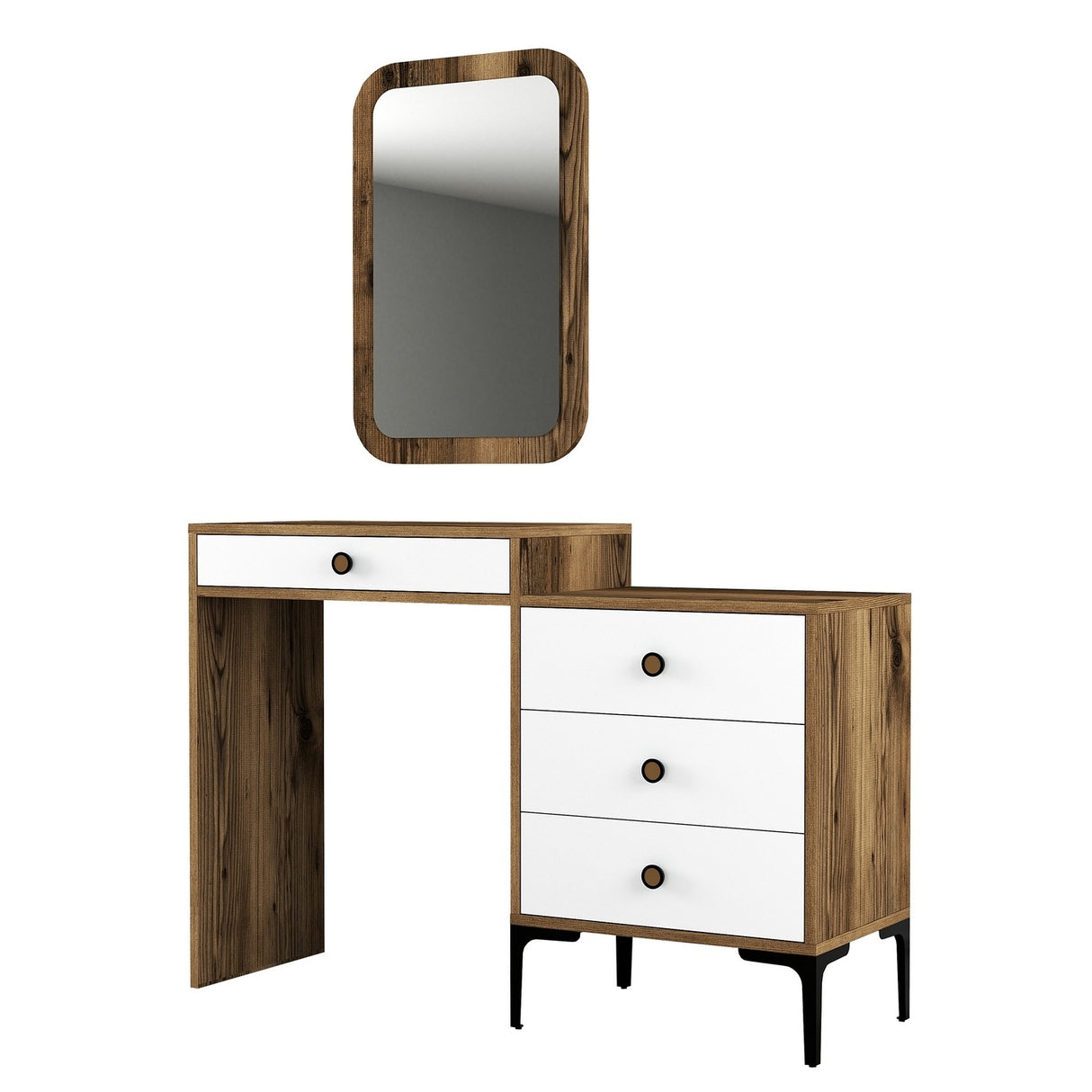 Kommode Toiletbord Lizbon Valnød Hvid Melamin 124x84,7x40 cm