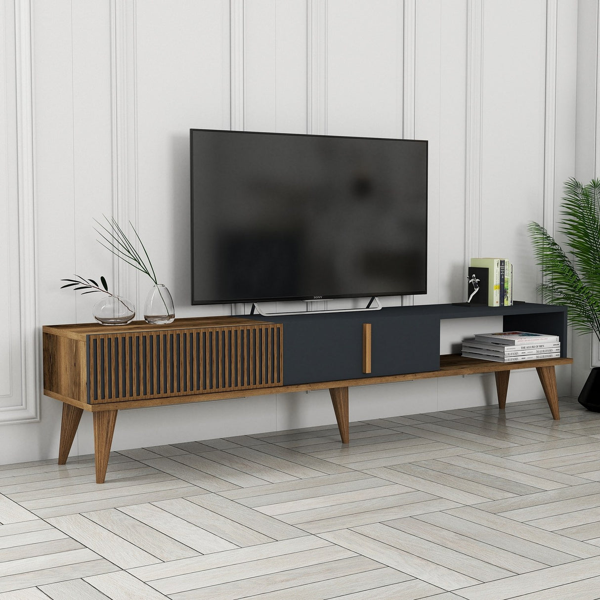 TV Møbler Milan Alt Valnød Antracit Melamin 180x40x35 cm
