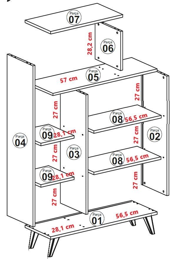 Skandinavisk reol hvid melamin Form 90x132x32 cm