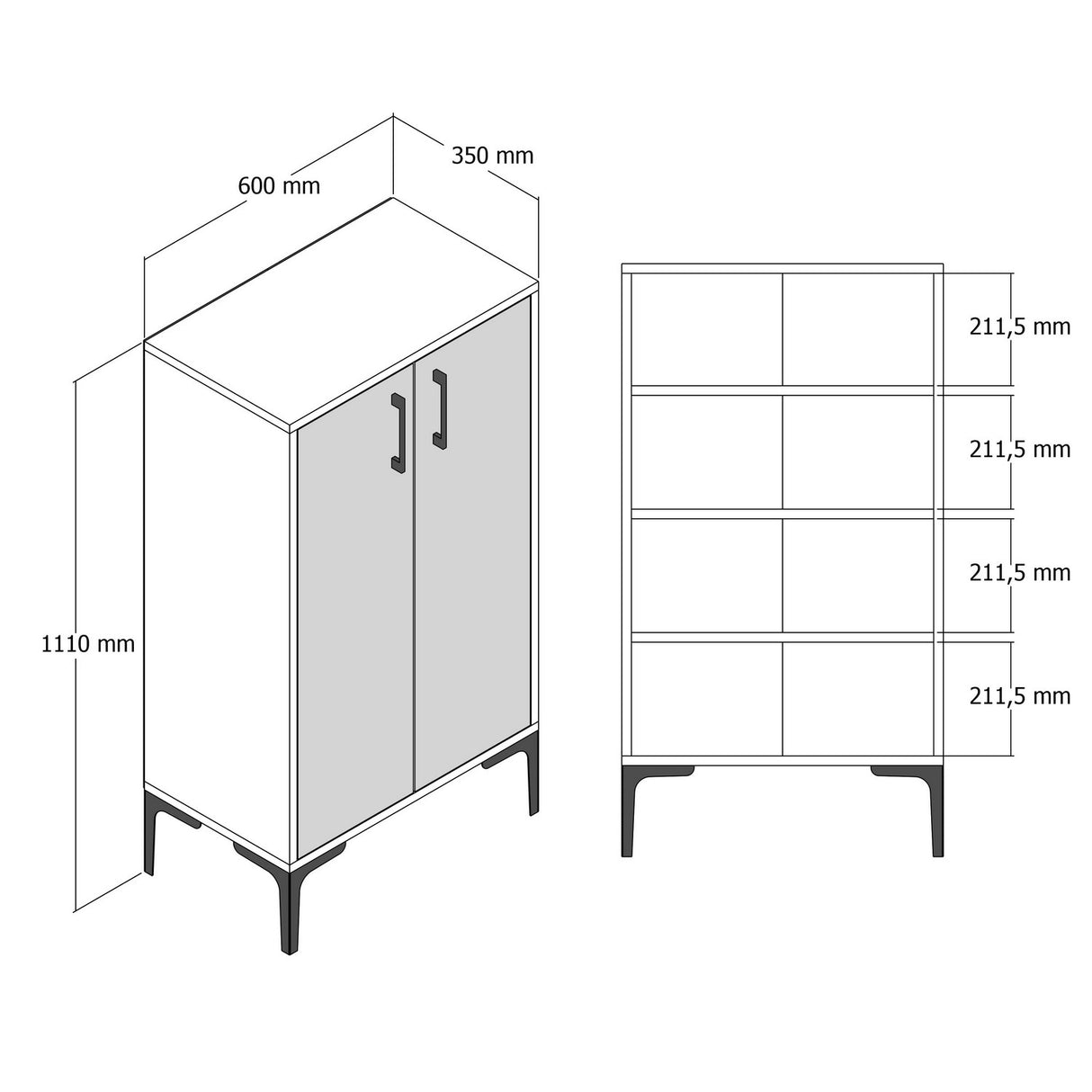 Schoenenkasten - Schoenenkast Prag Walnoot Wit Melamine 60x111x35 cm - Dimehouse