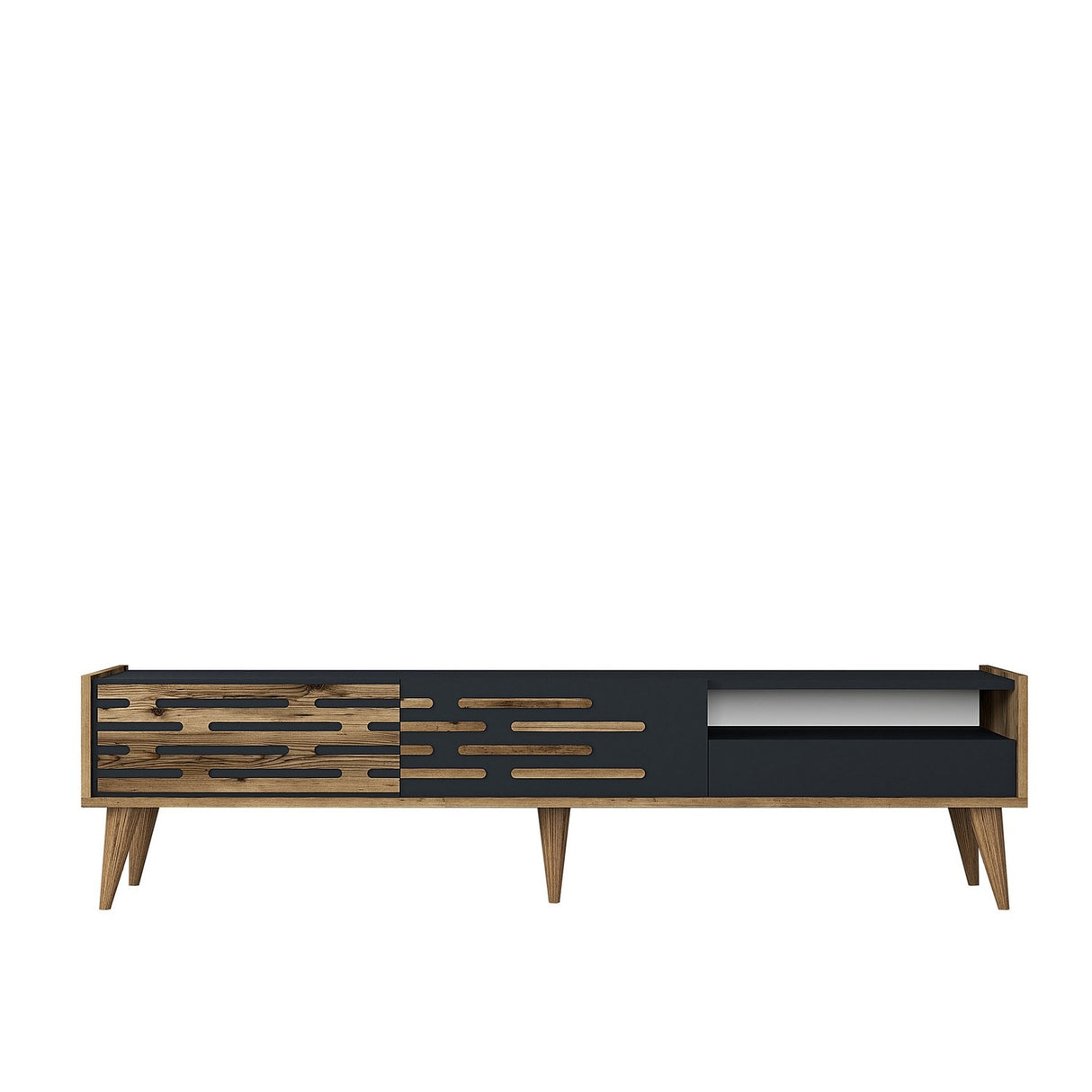 TV Meubels - TV Meubel Valensiya Walnoot Antraciet Melamine 180x35x45 cm - Dimehouse