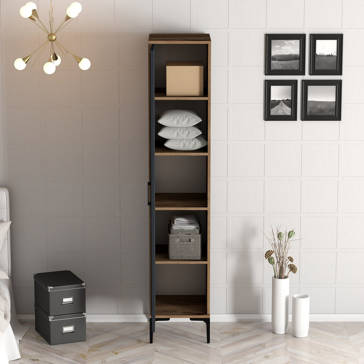 Garderobe Kumual R Valnød Antracit Melamin 40x47,5x201,4 cm