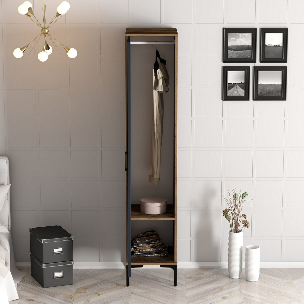Garderobe Kumual R Valnød Antracit Melamin 40x47,5x201,4 cm