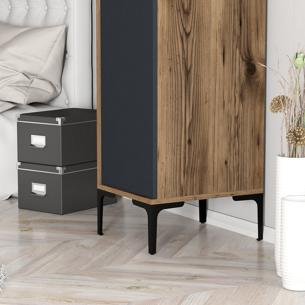 Kledingkasten - Kledingkast Kumual S Walnoot Antraciet Melamine 40x47,5x201,4 cm - Dimehouse