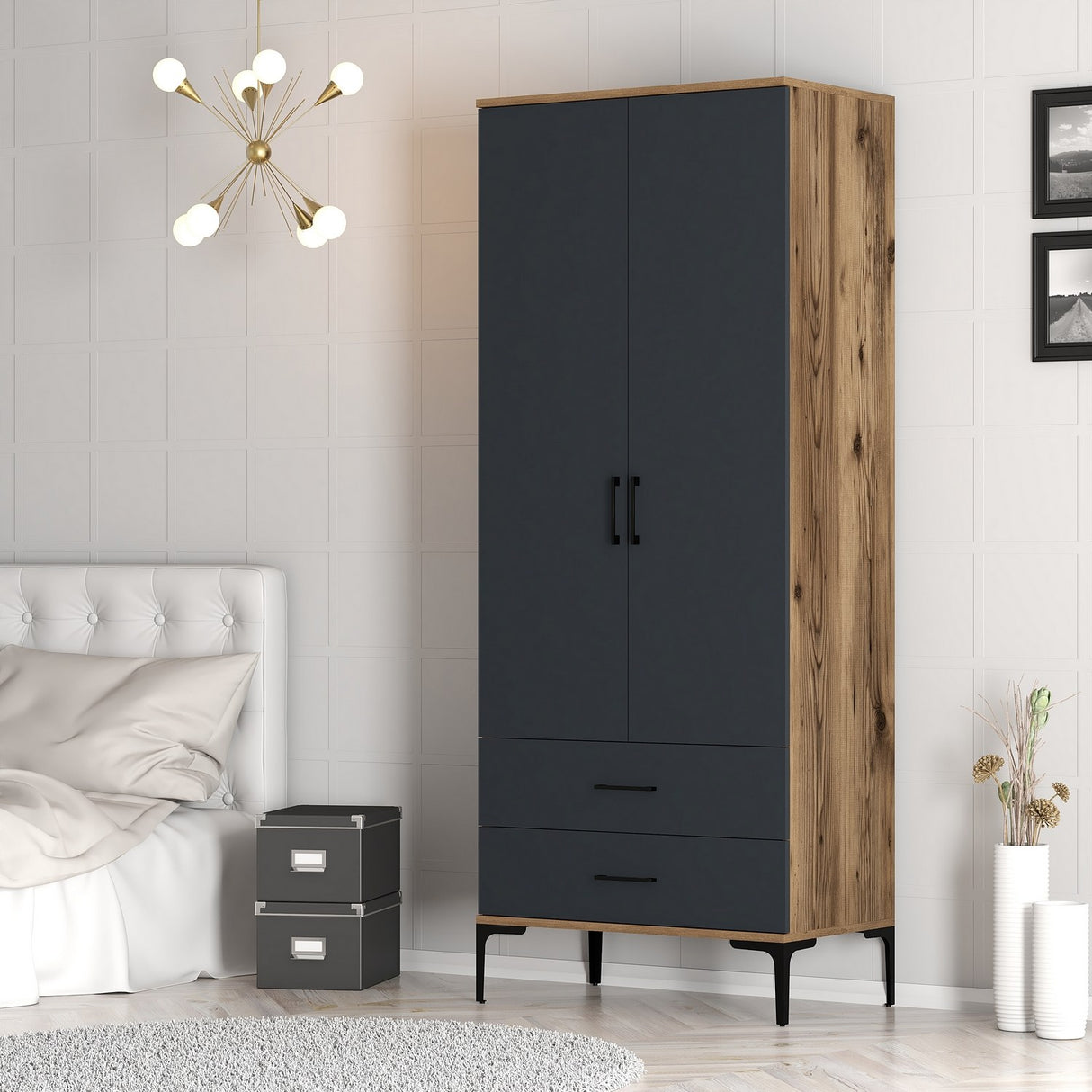 Garderobe Kumsal T Valnød Antracit Melamin 80x47,5x201,4 cm