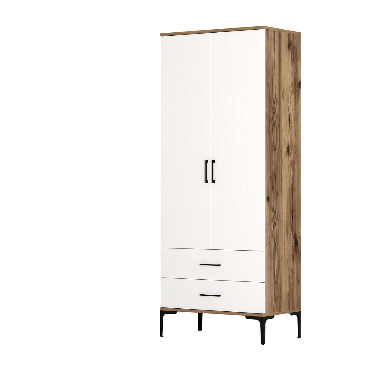 Garderobe Kumsal T Valnød Hvid Melamin 80x47,5x201,4 cm