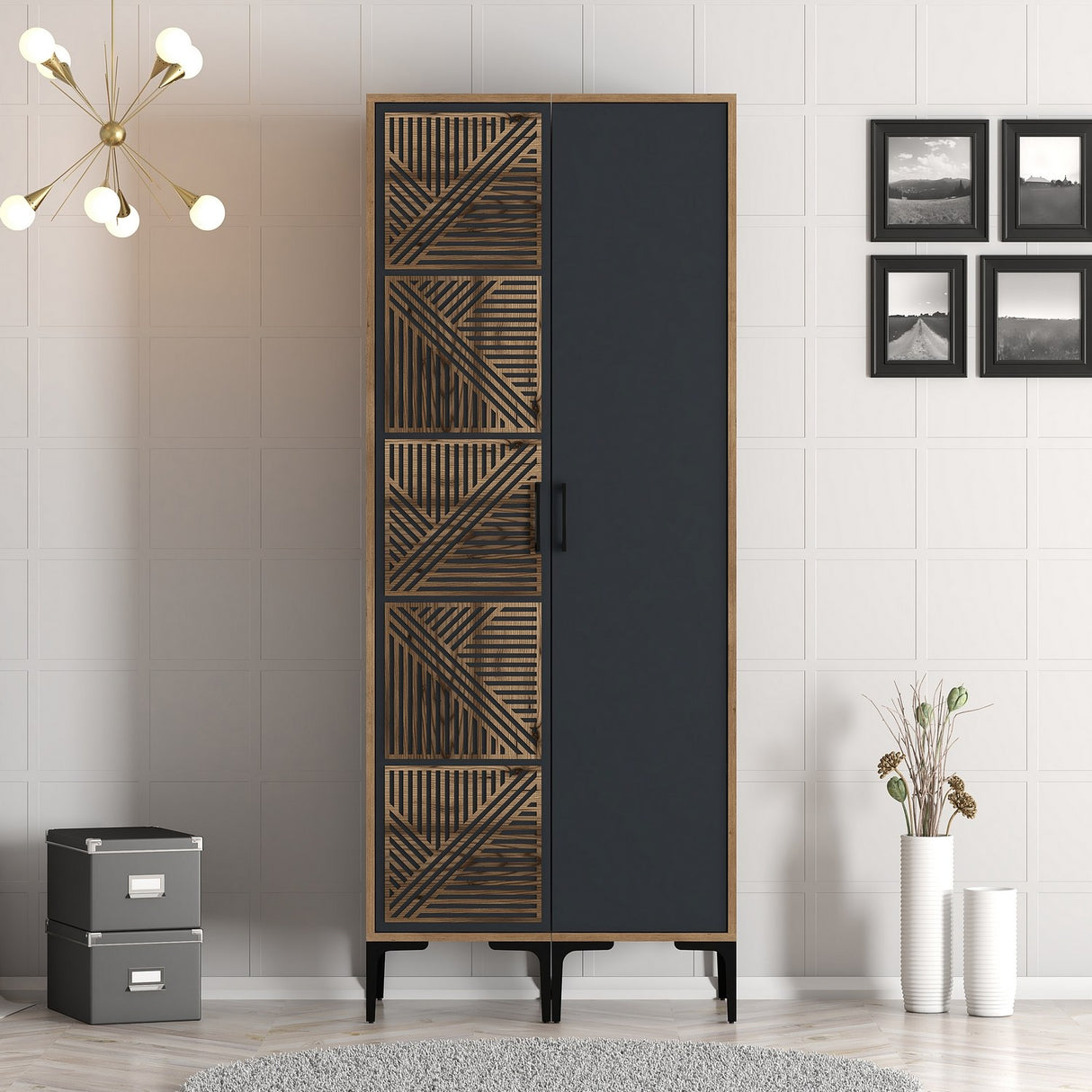 Kledingkasten - Kledingkast Kumsal PS Walnoot Antraciet Melamine 80x47,5x201,4 cm - Dimehouse
