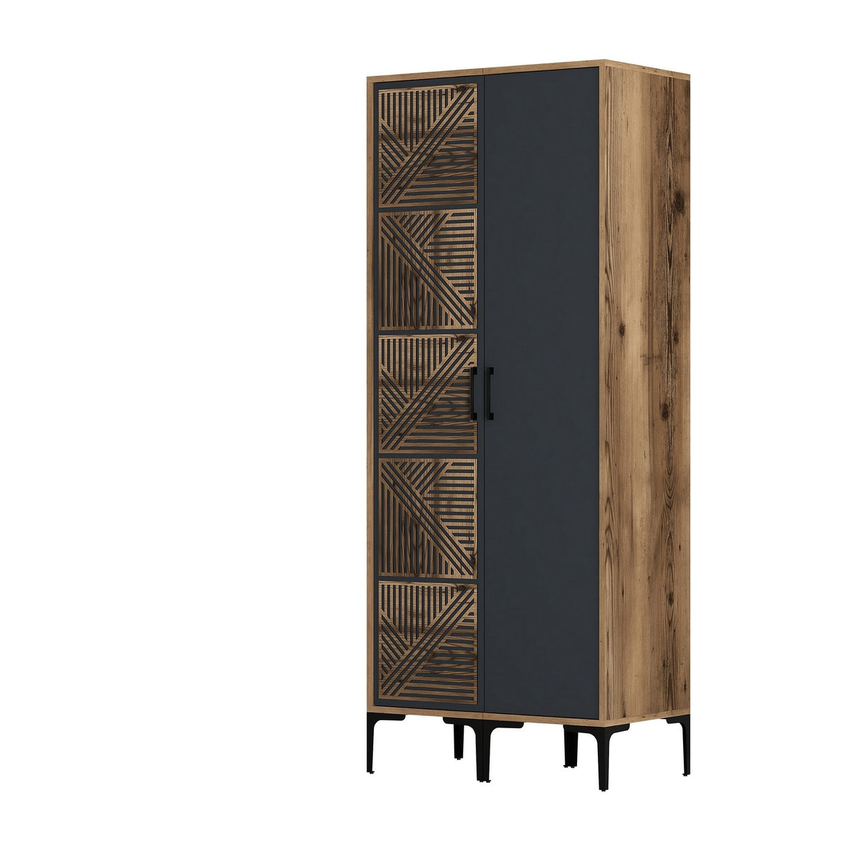 Kledingkasten - Kledingkast Kumsal PS Walnoot Antraciet Melamine 80x47,5x201,4 cm - Dimehouse