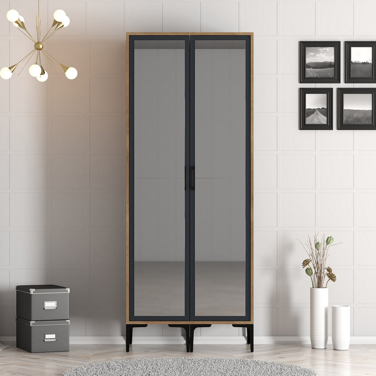 Garderobe Kumsal RR Valnød Antracit Melamin 80x47,5x201,4 cm