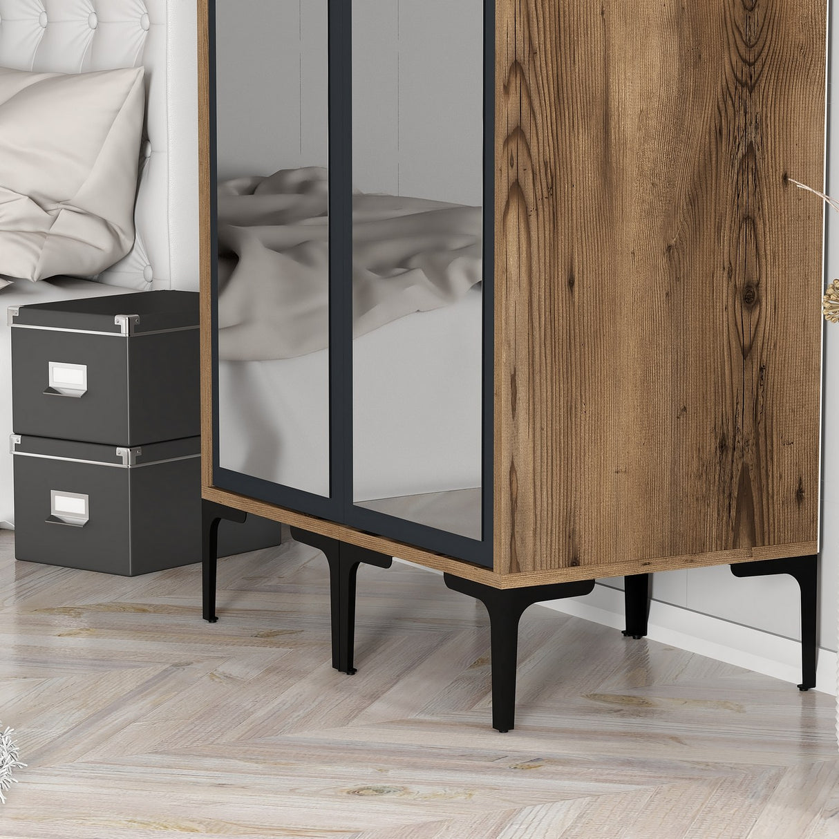 Garderobe Kumsal RR Valnød Antracit Melamin 80x47,5x201,4 cm