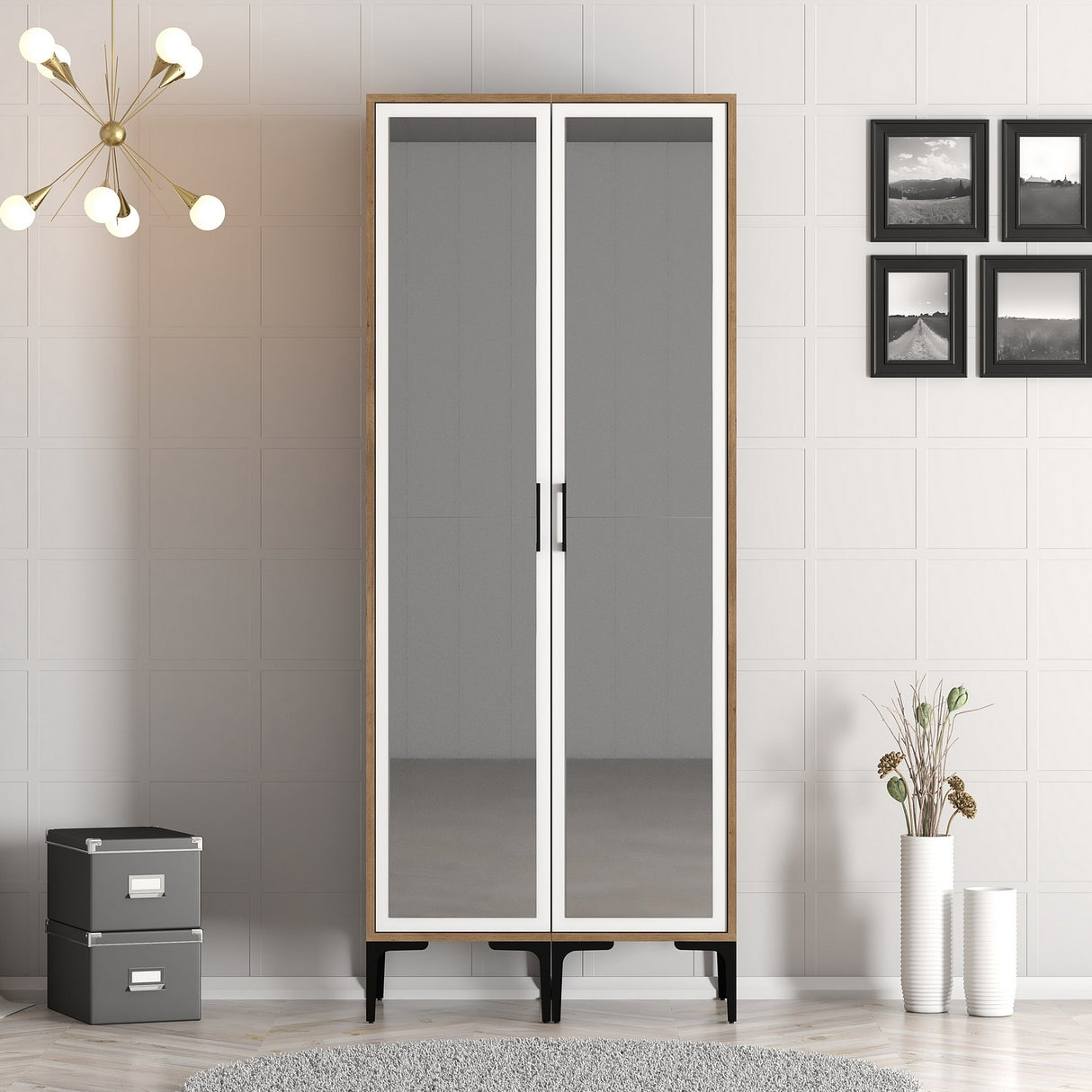 Garderobe Kumsal RR Valnød Hvid Melamin 80x47,5x201,4 cm