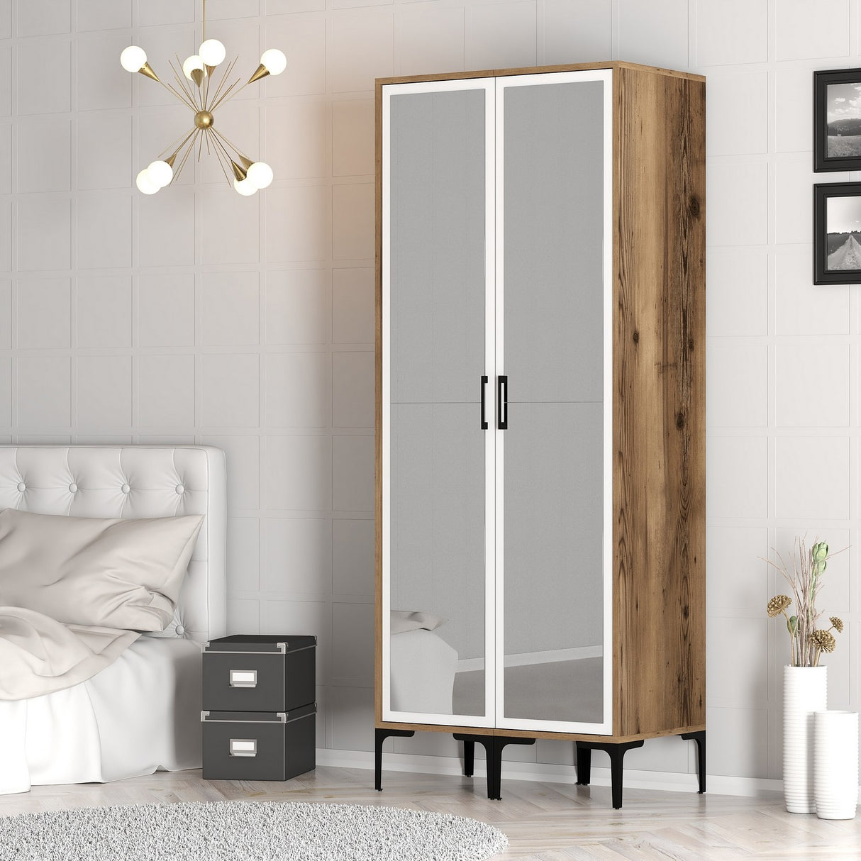 Garderobe Kumsal RR Valnød Hvid Melamin 80x47,5x201,4 cm