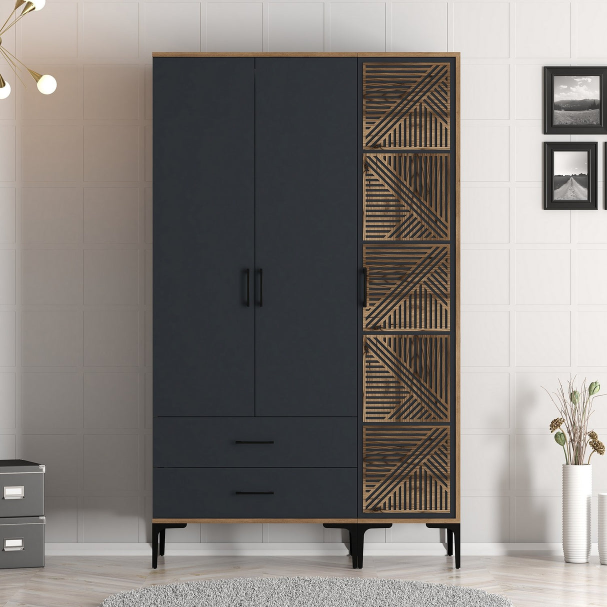 Garderobe Kumual PT Valnød Antracit Melamin 120x47,5x201,4 cm