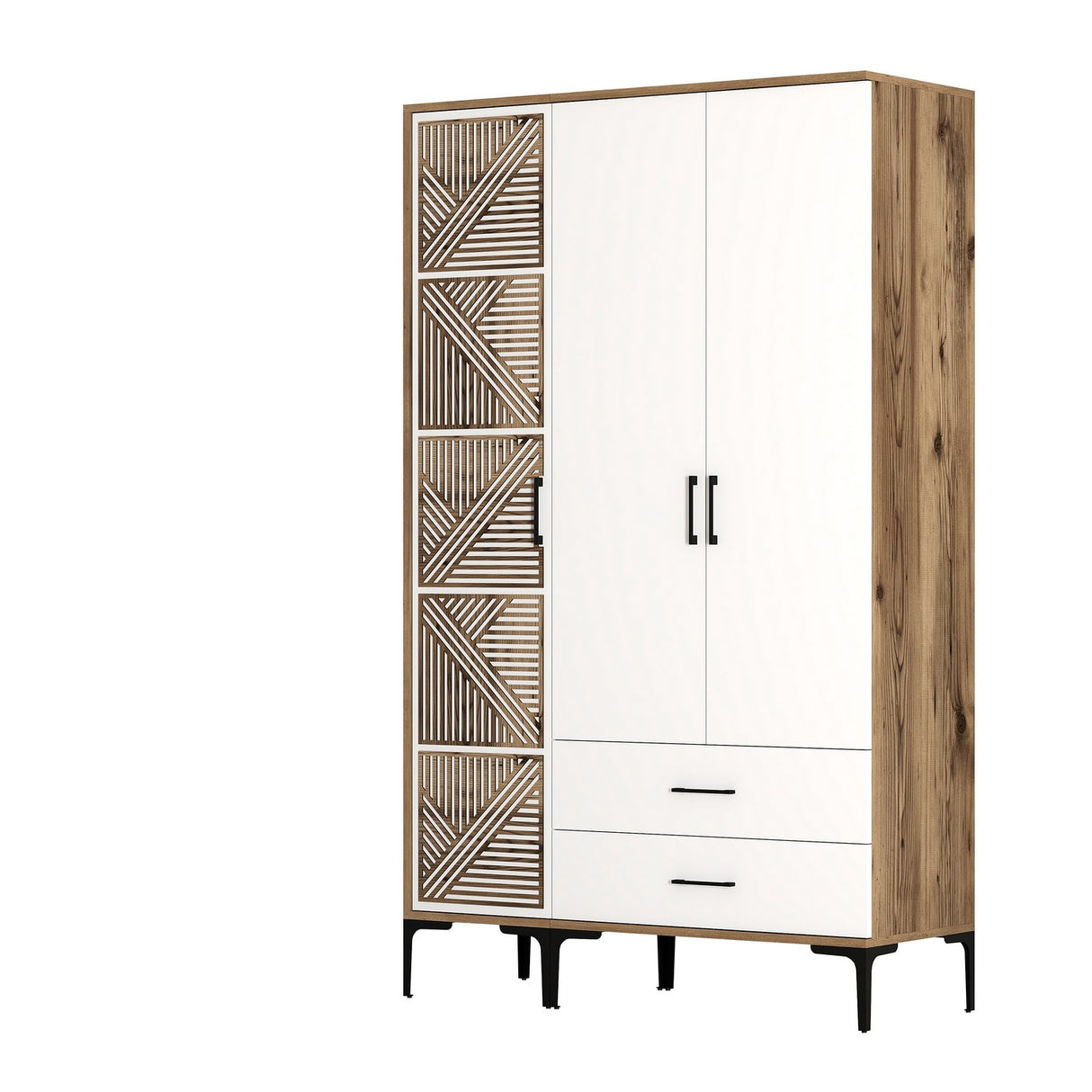Kledingkasten - Kledingkast Kumual PT Walnoot Wit Melamine 120x47,5x201,4 cm - Dimehouse