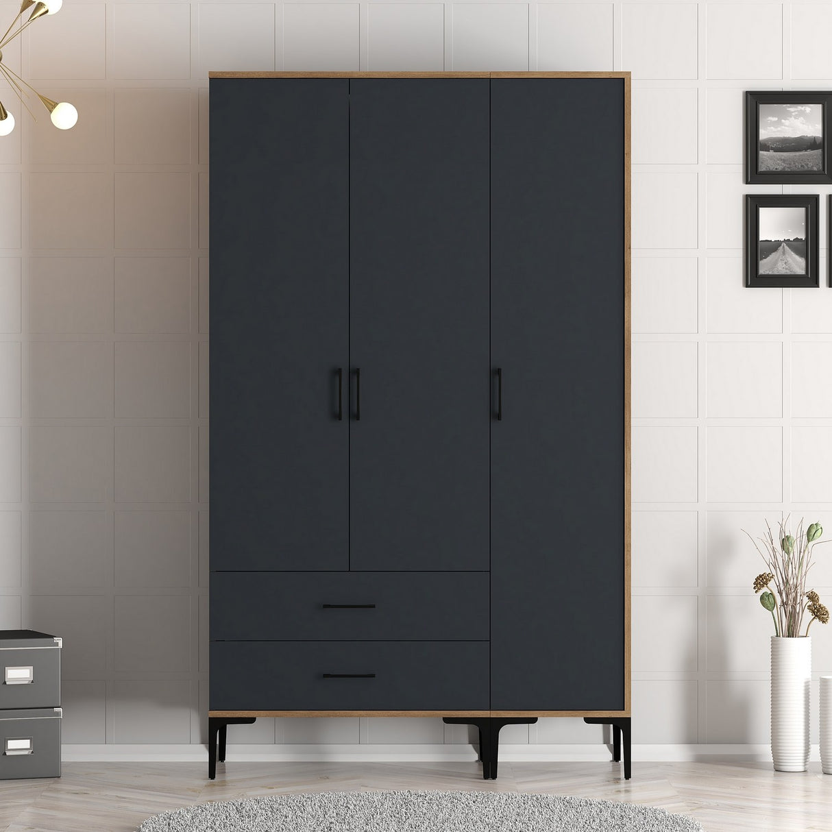 Kledingkasten - Kledingkast Kumual ST Walnoot Antraciet Melamine 120x47,5x201,4 cm - Dimehouse