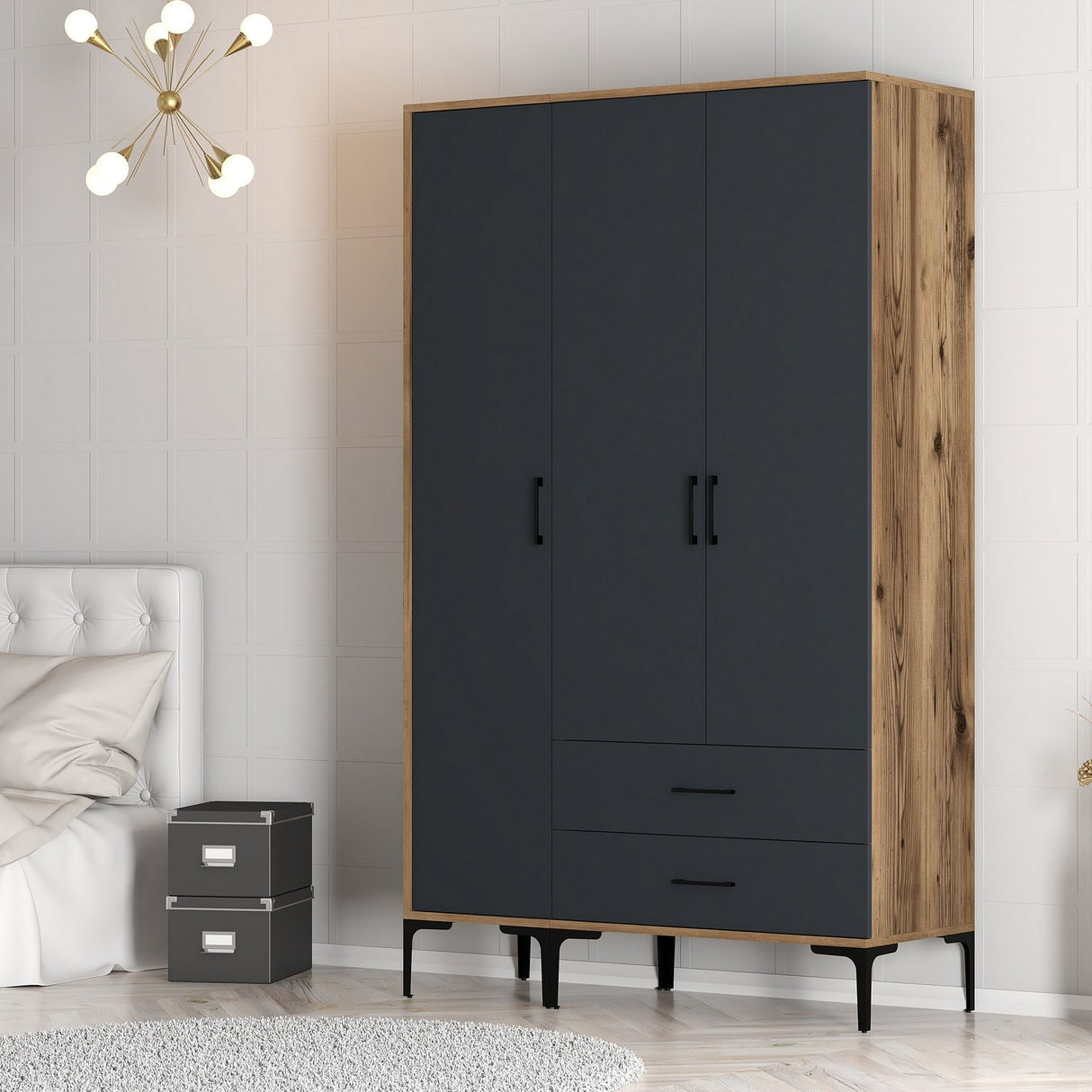 Kledingkasten - Kledingkast Kumual ST Walnoot Antraciet Melamine 120x47,5x201,4 cm - Dimehouse