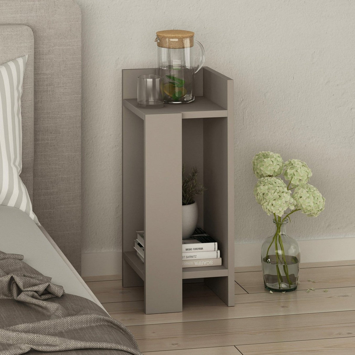 Nachtkastjes - Nachtkastje Rechts Elos Mokka Melamine 25x60x27 cm - Dimehouse