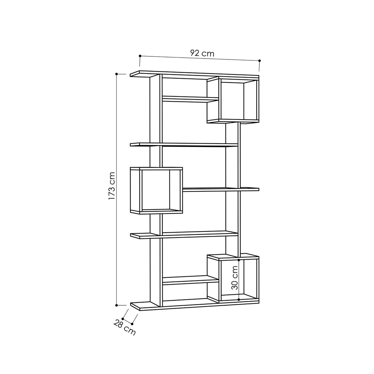 Boekenkasten - Asymmetrische boekenkast antraciet melamine Soto 92x173x28 cm - Dimehouse