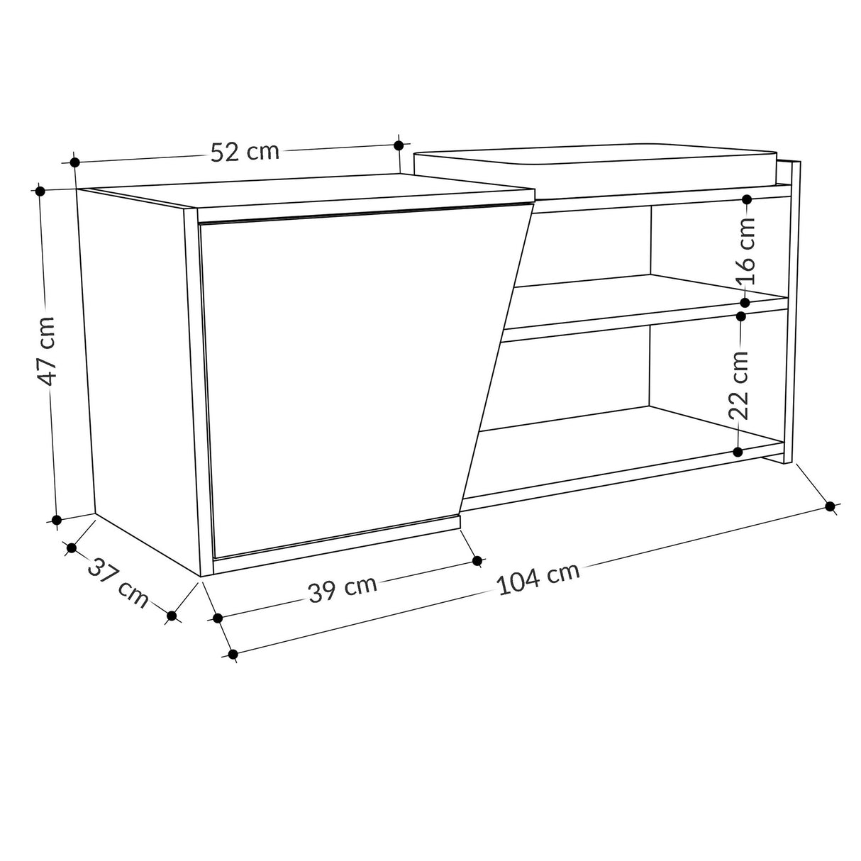 Skoskab Fiona Eg Antracit Melamin 104x37x47 cm