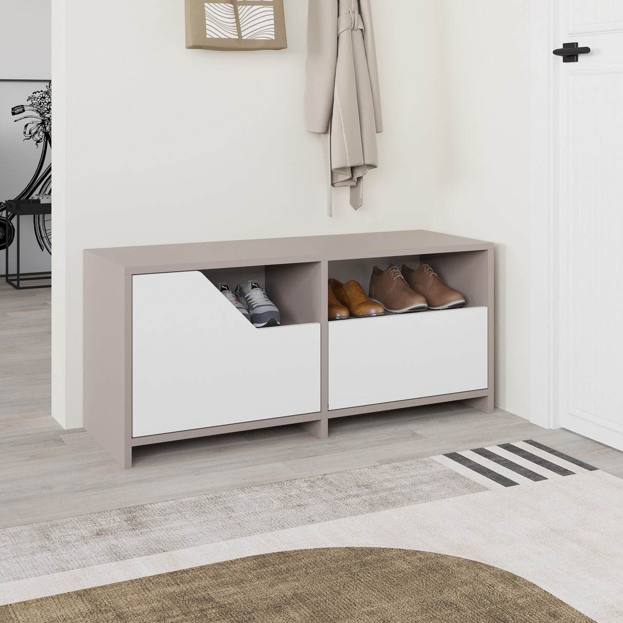 Schoenenkasten - Schoenenkast Nexus Mokka Wit Melamine 105x47x37 cm - Dimehouse