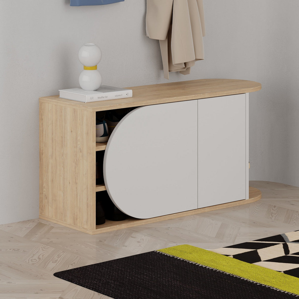 Skoskab Nova Skobænk Eg Hvid Melamin 104x50x37 cm