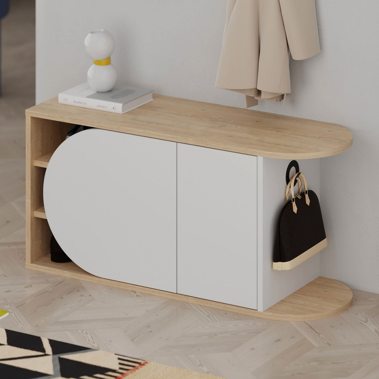 Skoskab Nova Skobænk Eg Hvid Melamin 104x50x37 cm